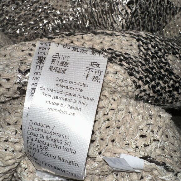 D. EXTERIOR Made in Italy Silver Metallic Floral Sparkle Knit Top Sweater Size M - Picture 11 of 12